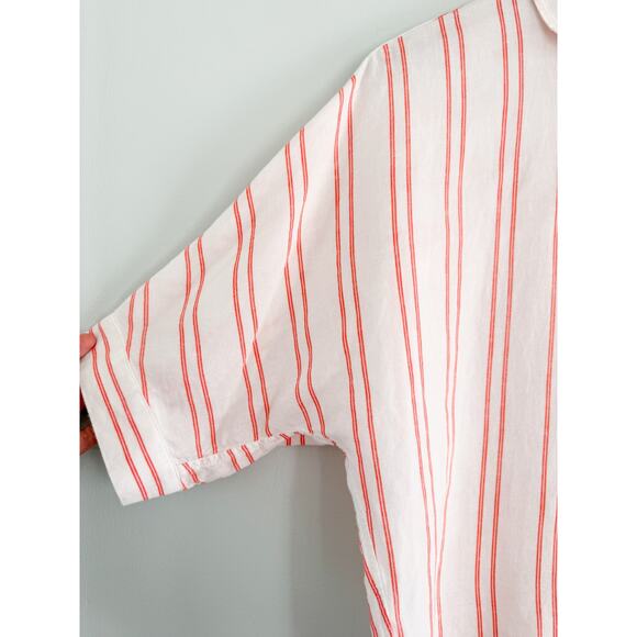 Madewell | NWT Oversized Pleated-Sleeve Button-Up Shirt in Bright Flame | Sz XXS - Picture 4 of 10